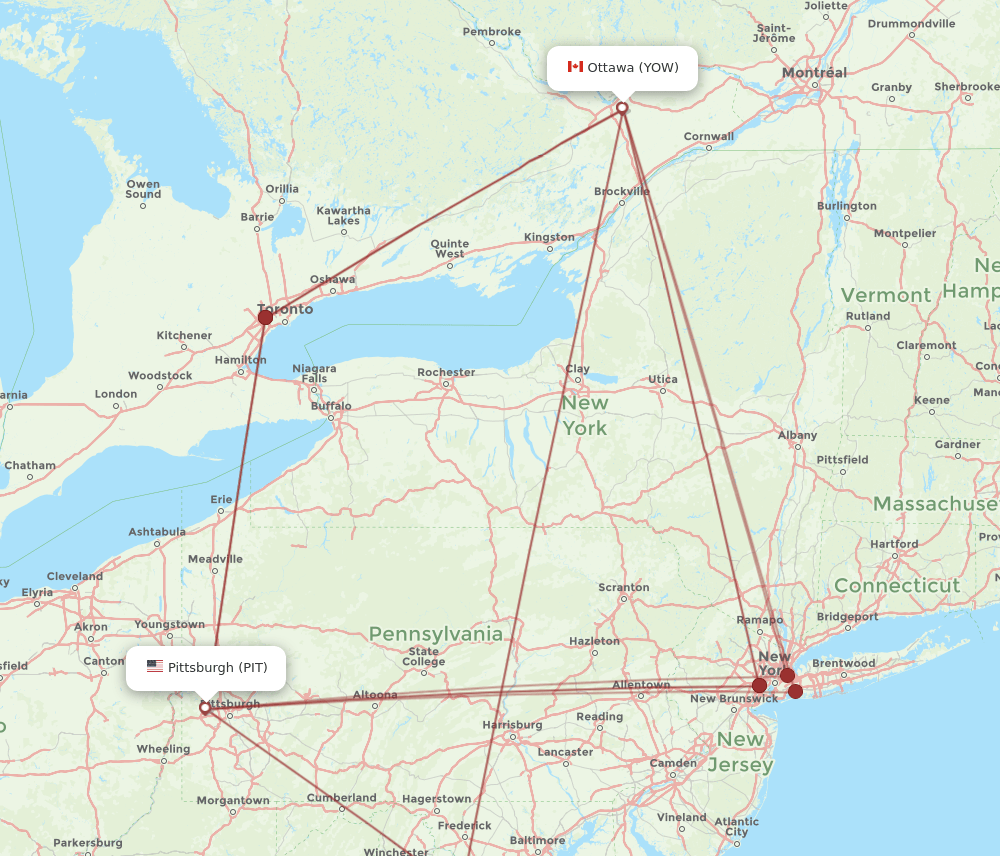 PIT to YOW flights and routes map