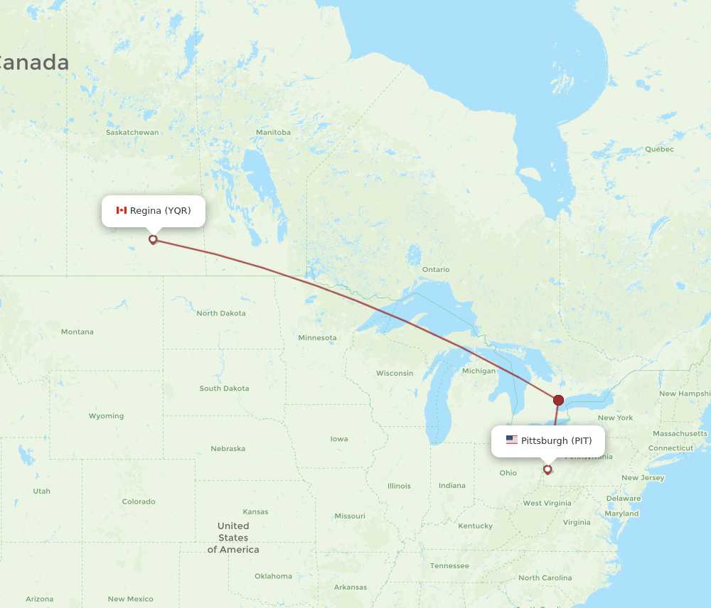 PIT-YQR flight routes