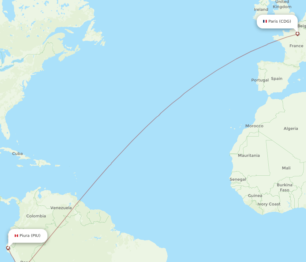 PIU to CDG flights and routes map