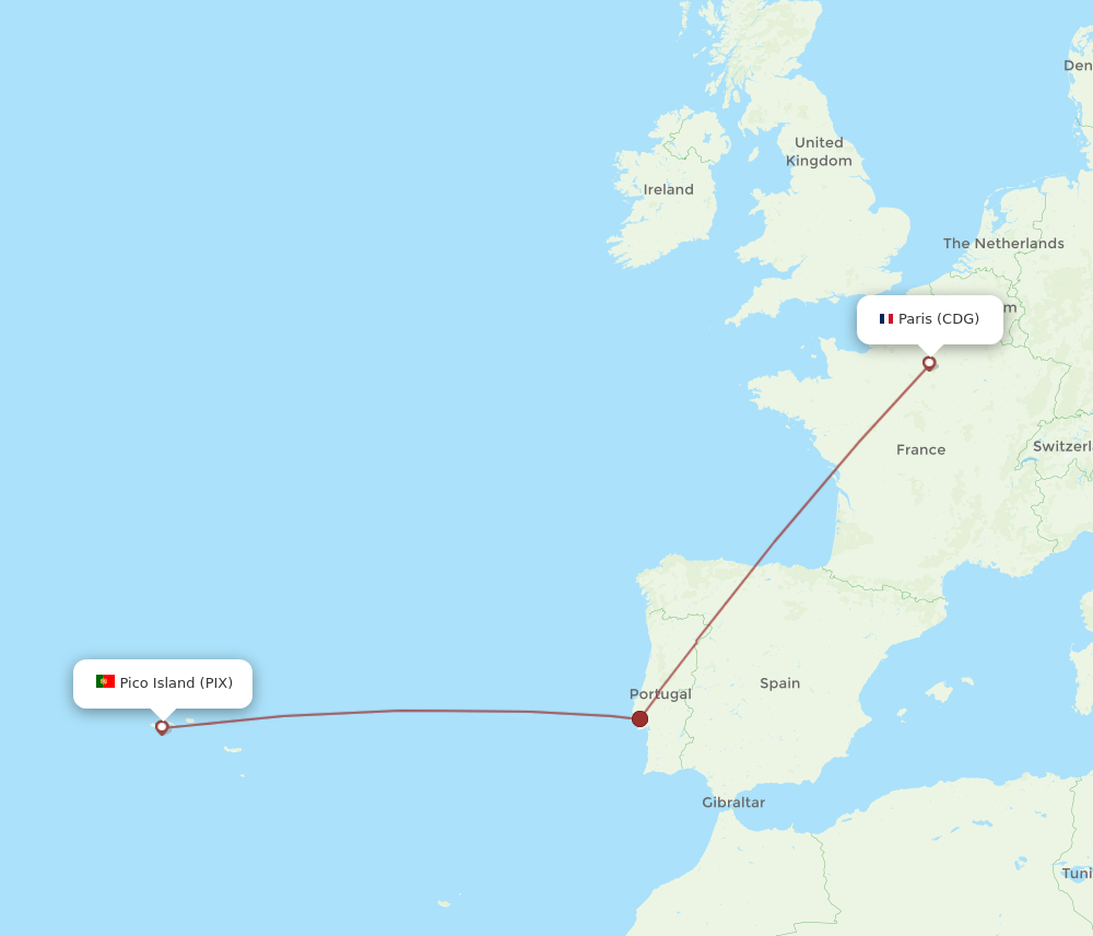 PIX to CDG flights and routes map