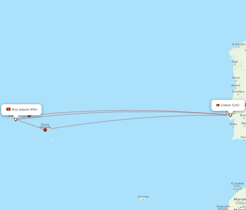 PIX to LIS flights and routes map