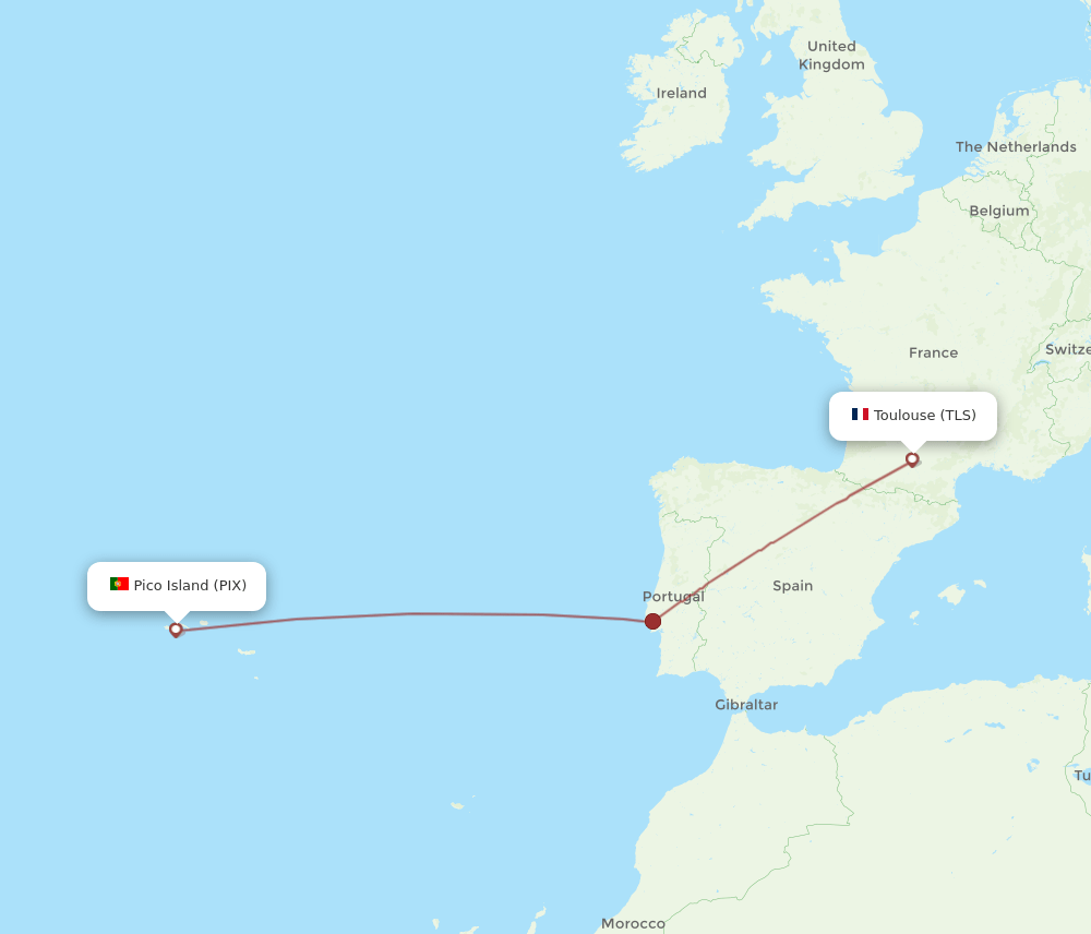 PIX to TLS flights and routes map