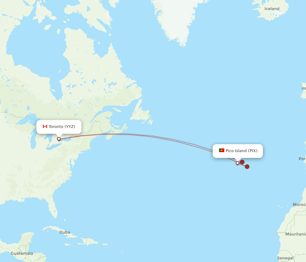 YYZ to PIX flights and routes map