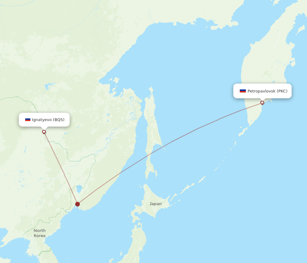 PKC to BQS flights and routes map