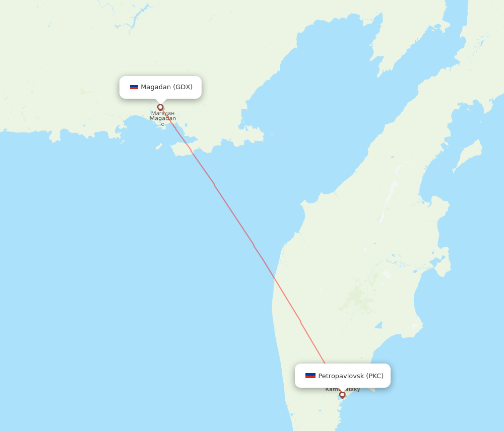 PKC to GDX flights and routes map