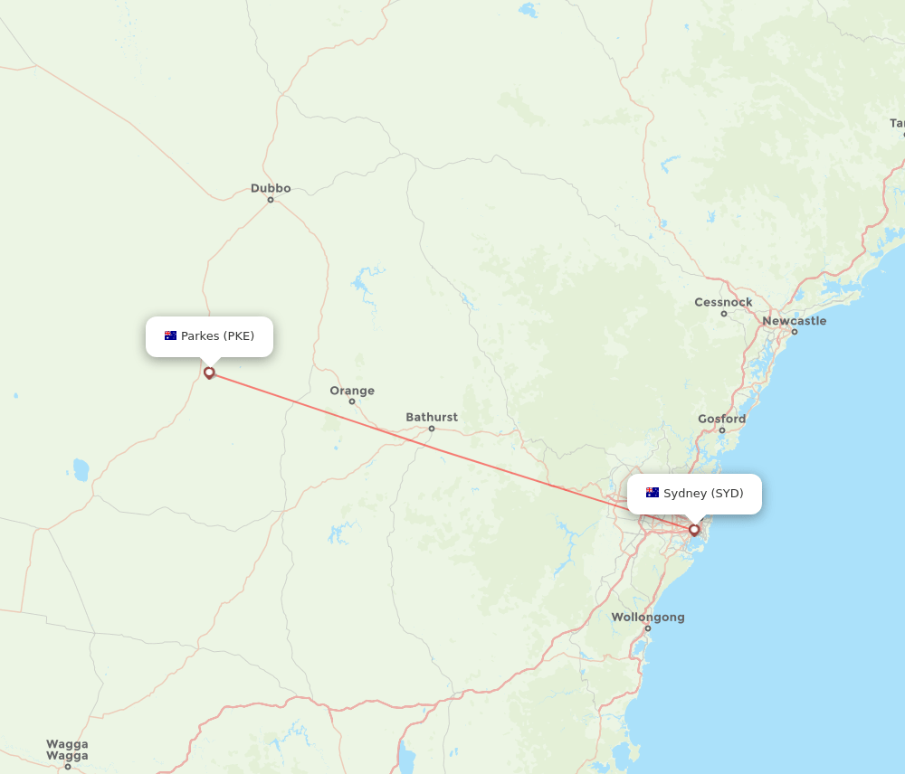 Parkes - Sydney route map and flight paths