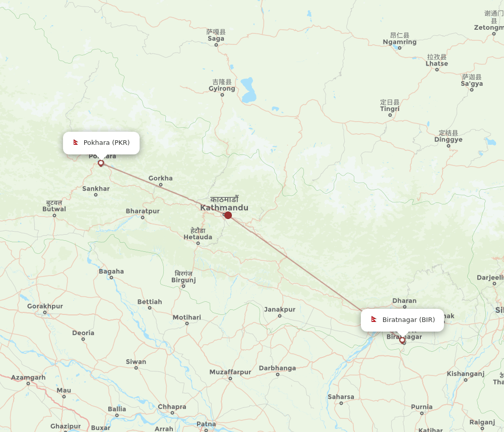 PKR-BIR flight routes