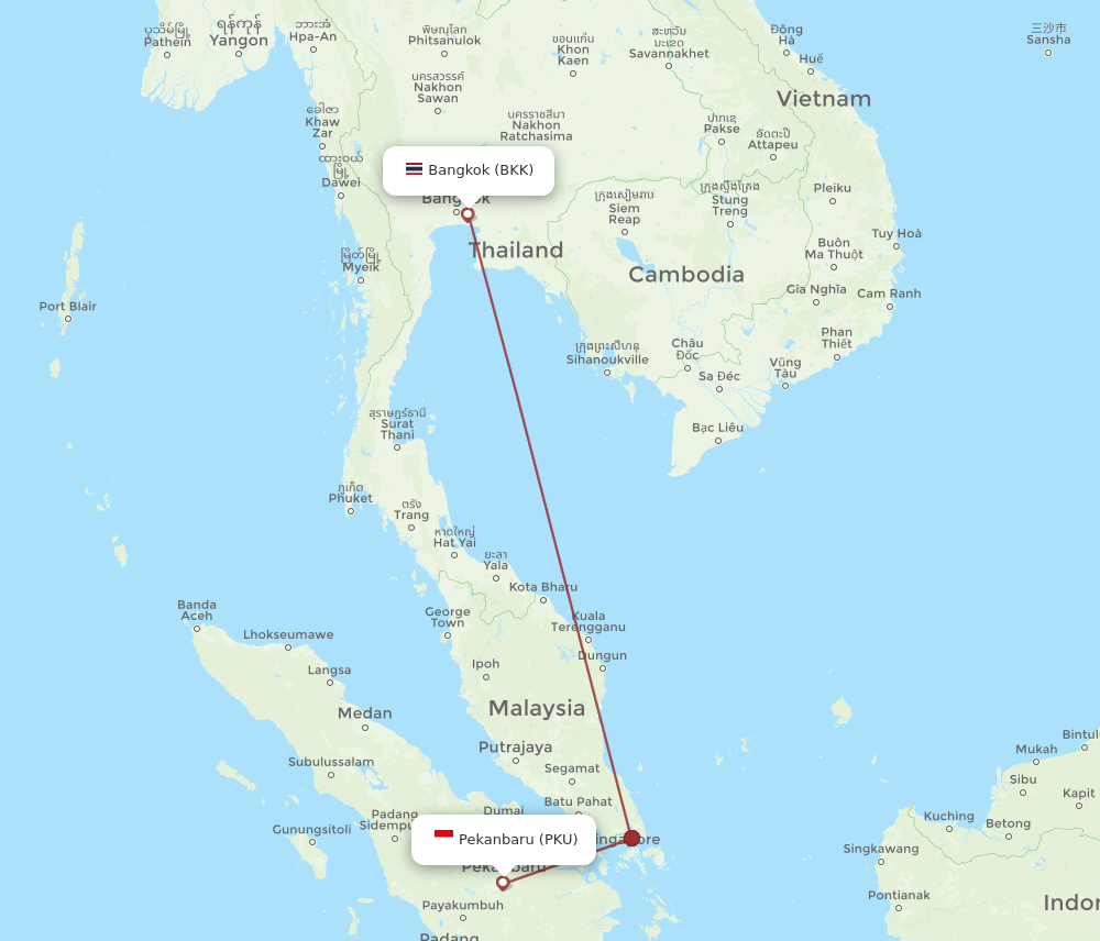 PKU to BKK flights and routes map
