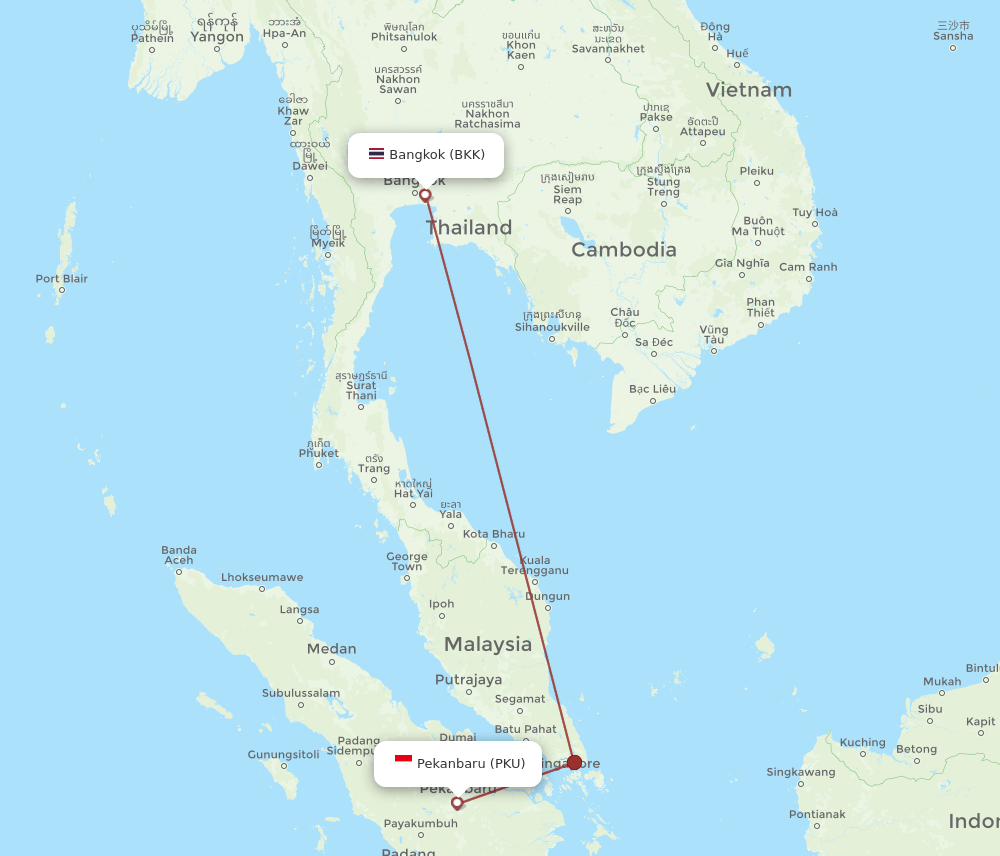 PKU to BKK flights and routes map