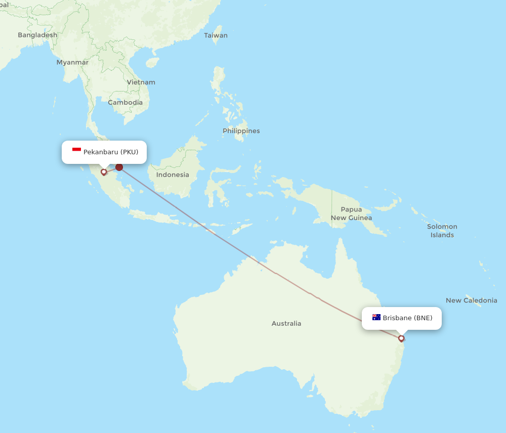 PKU to BNE flights and routes map
