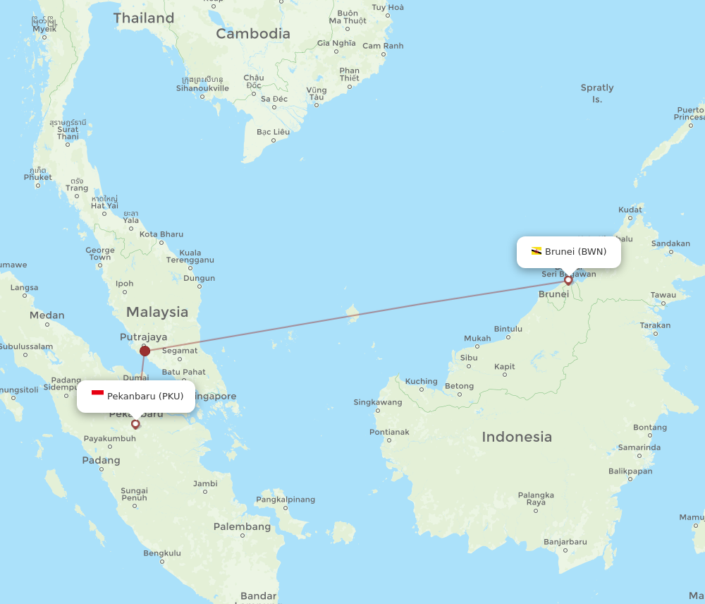 PKU to BWN flights and routes map
