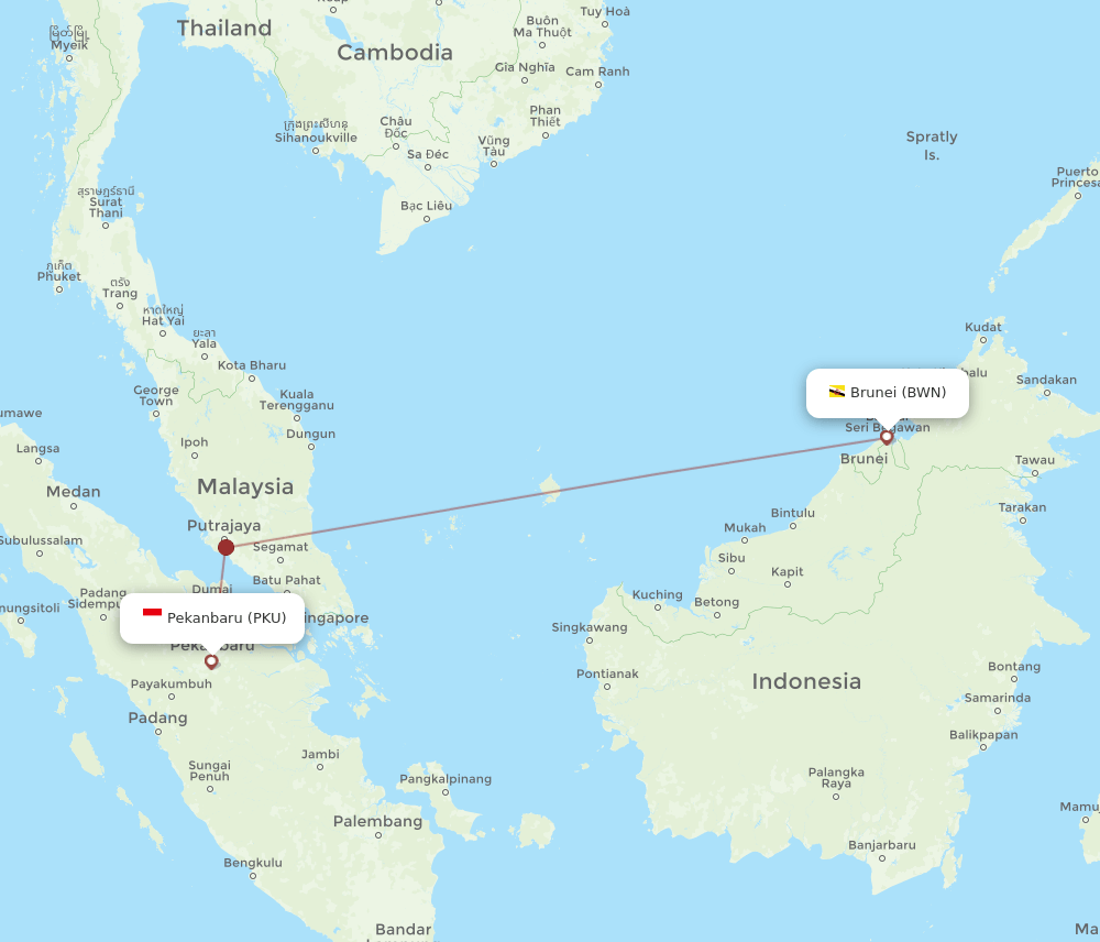 Bandar Seri Begawan - Pekanbaru route map and flight paths