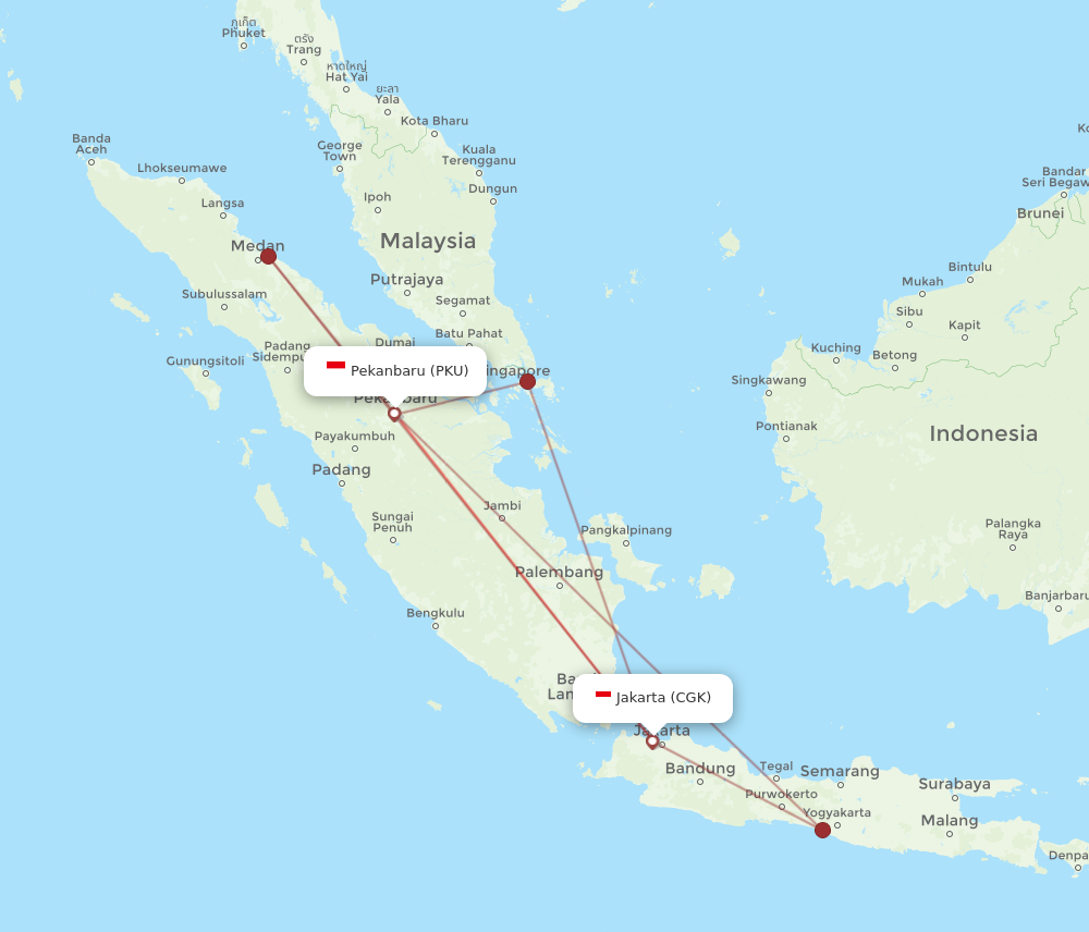 PKU to CGK flights and routes map