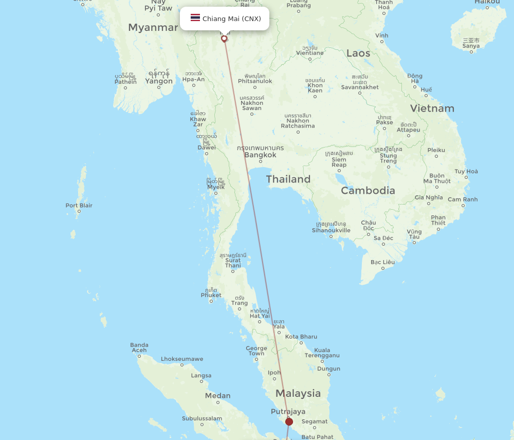 PKU to CNX flights and routes map