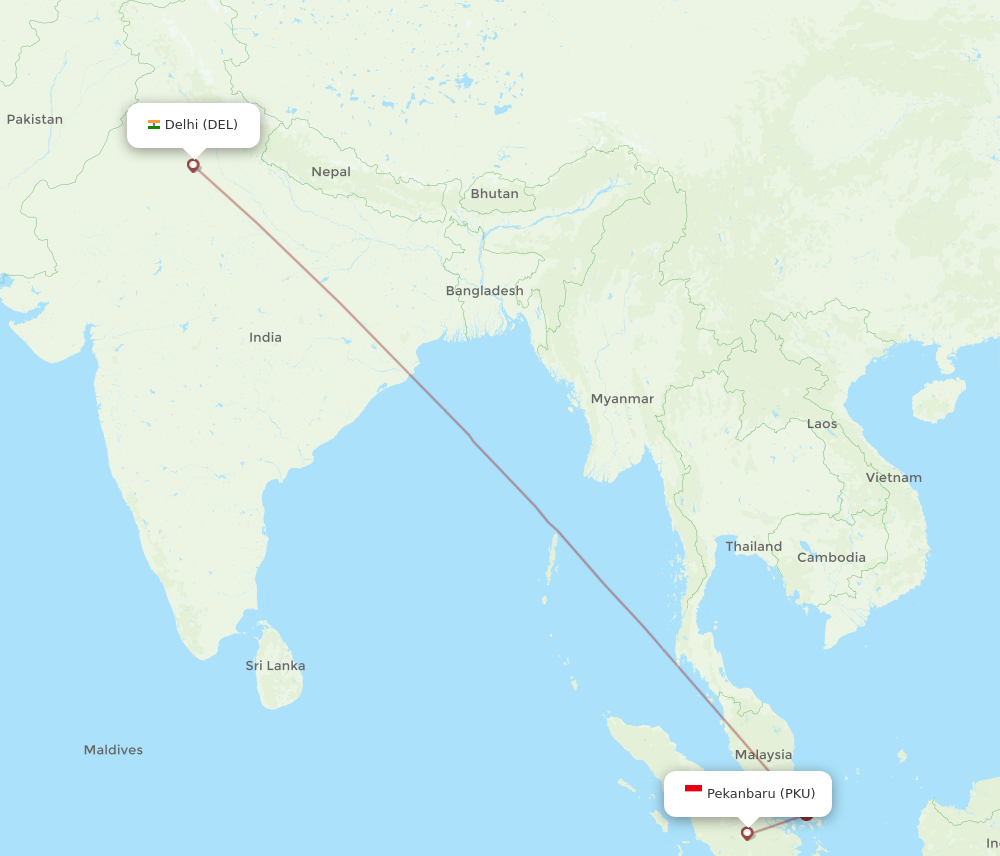 DEL to PKU flights and routes map