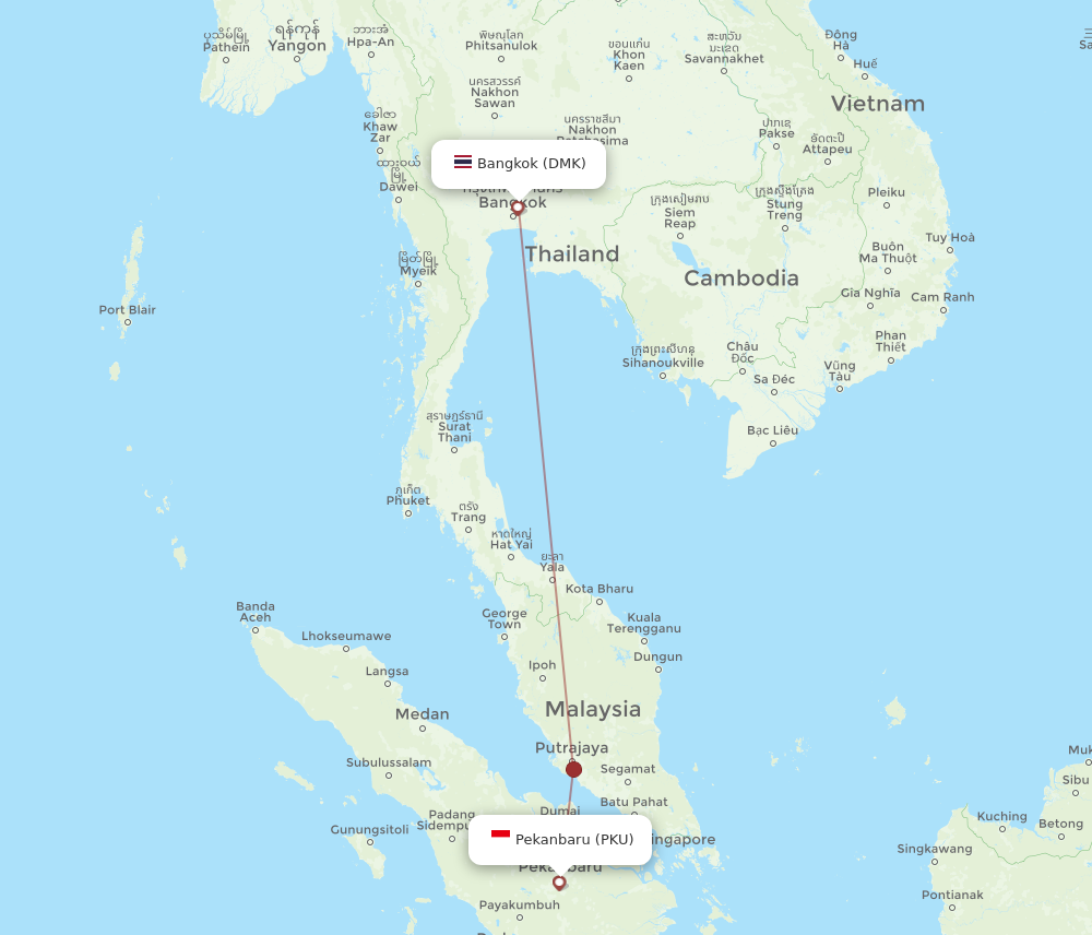 PKU to DMK flights and routes map