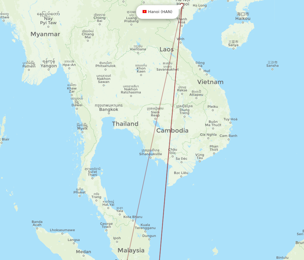 PKU to HAN flights and routes map
