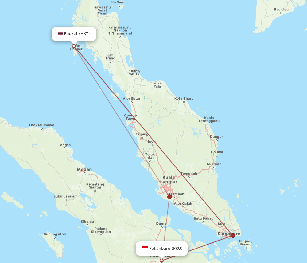 PKU to HKT flights and routes map