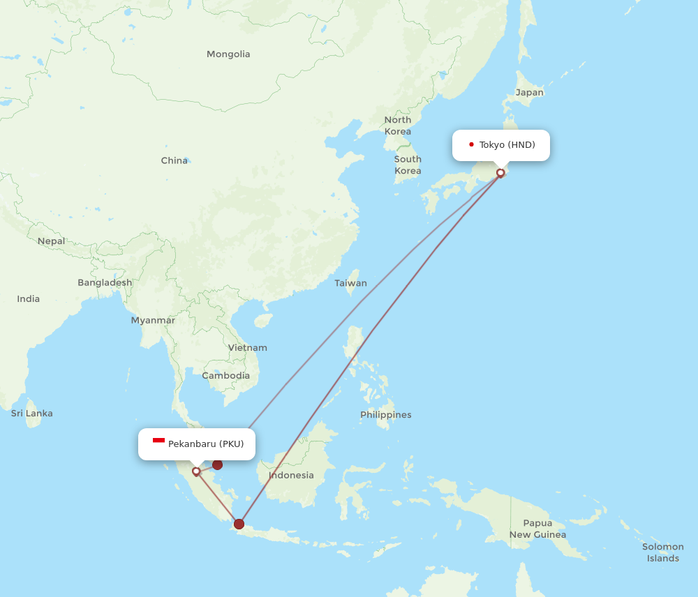 PKU to HND flights and routes map