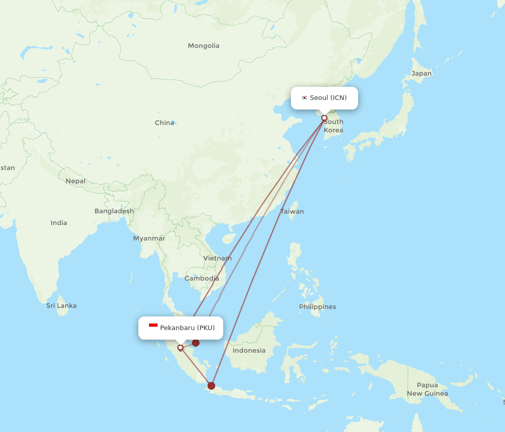 PKU to ICN flights and routes map