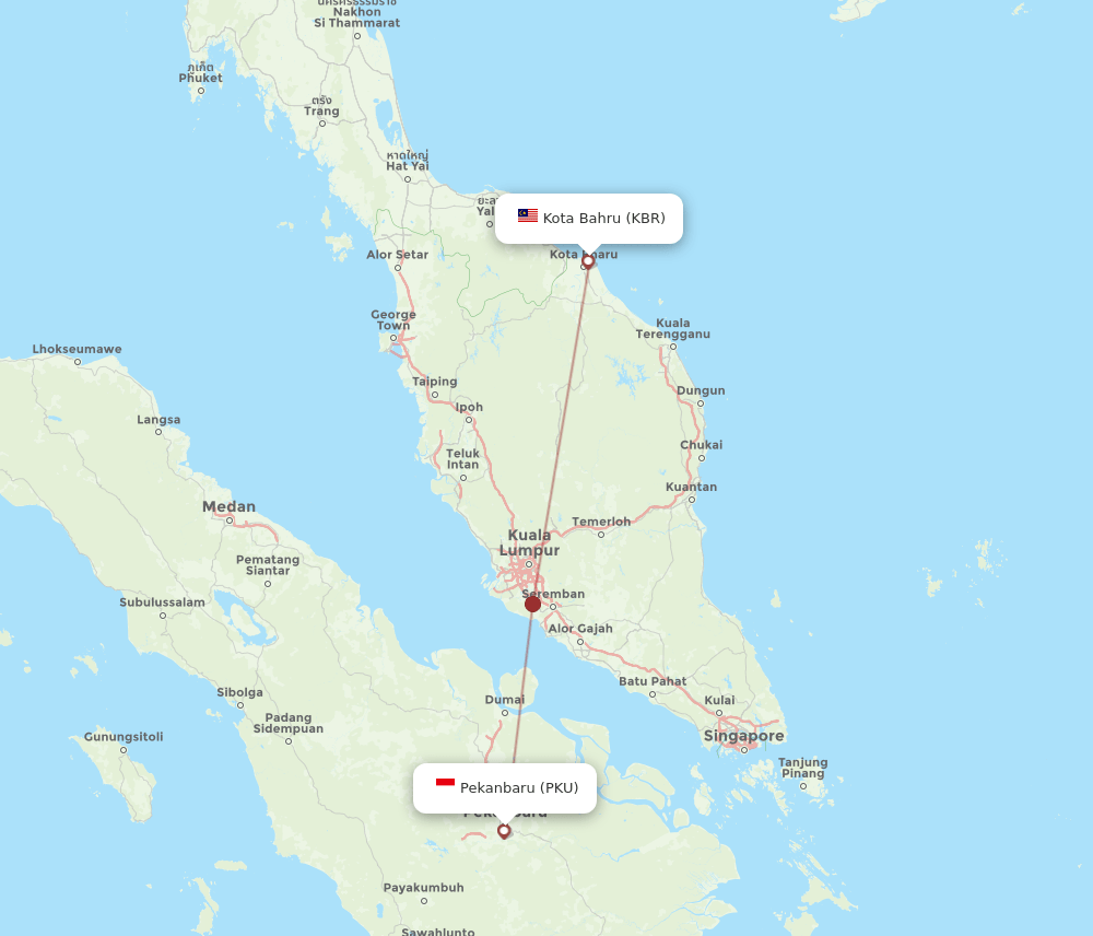 PKU-KBR flight routes