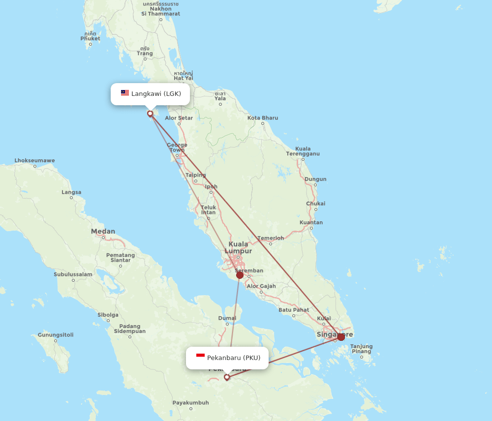 PKU-LGK flight routes