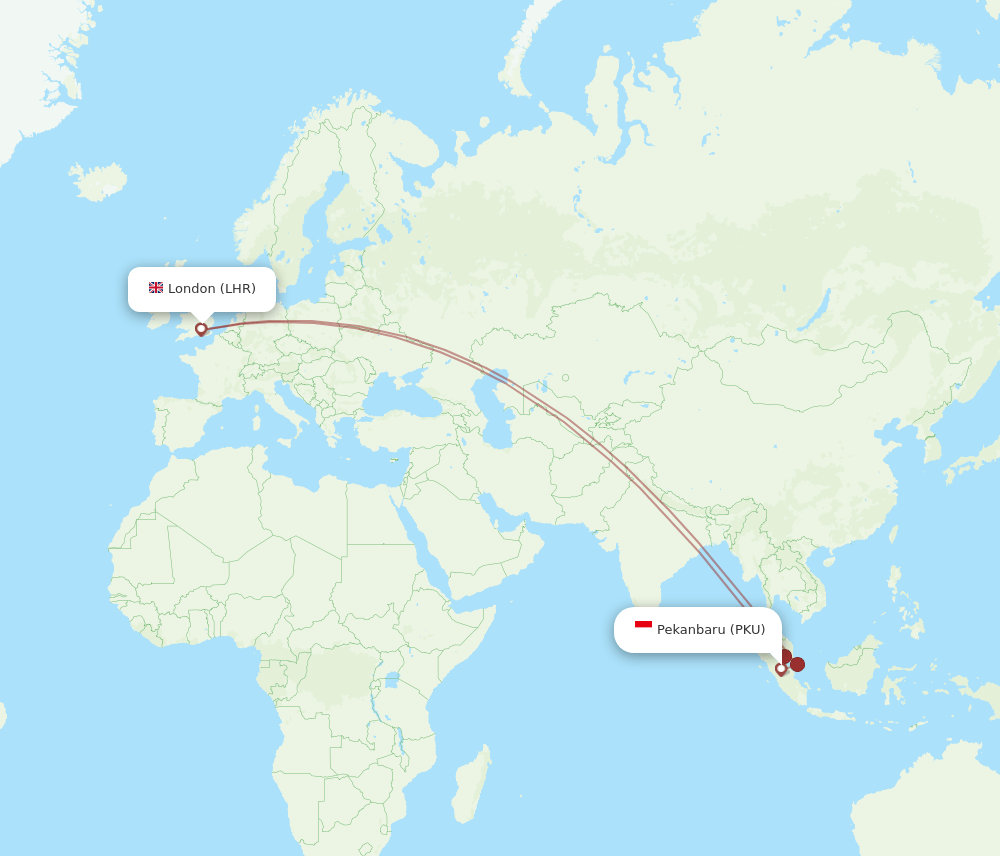 PKU to LHR flights and routes map