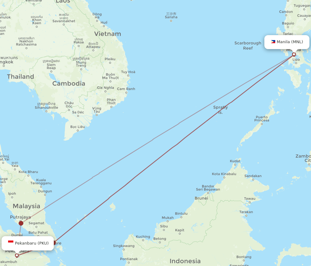 PKU to MNL flights and routes map