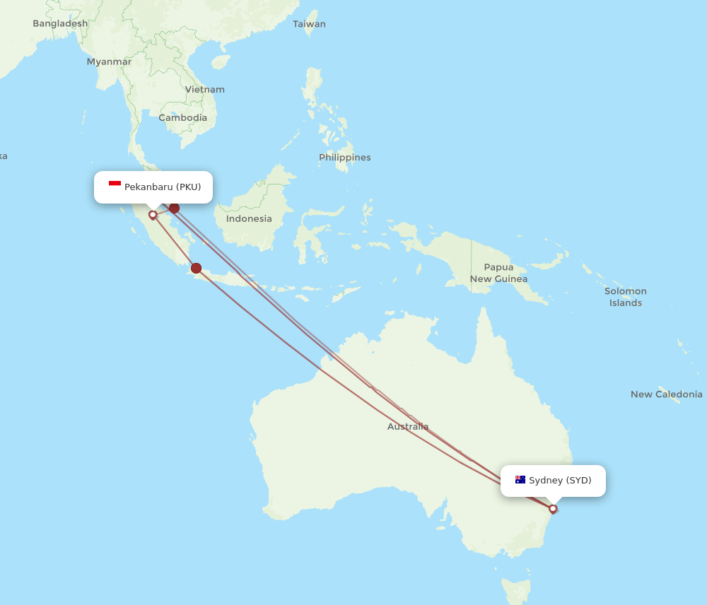 PKU to SYD flights and routes map