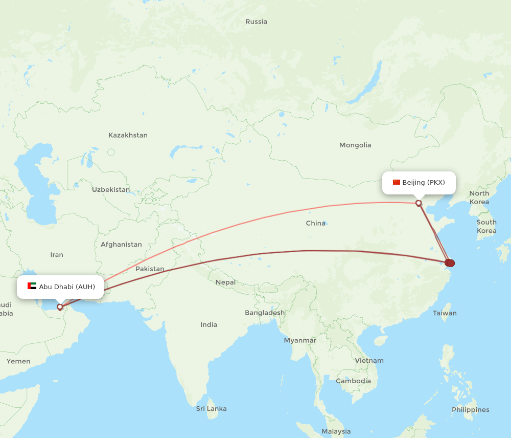 PKX to AUH flights and routes map