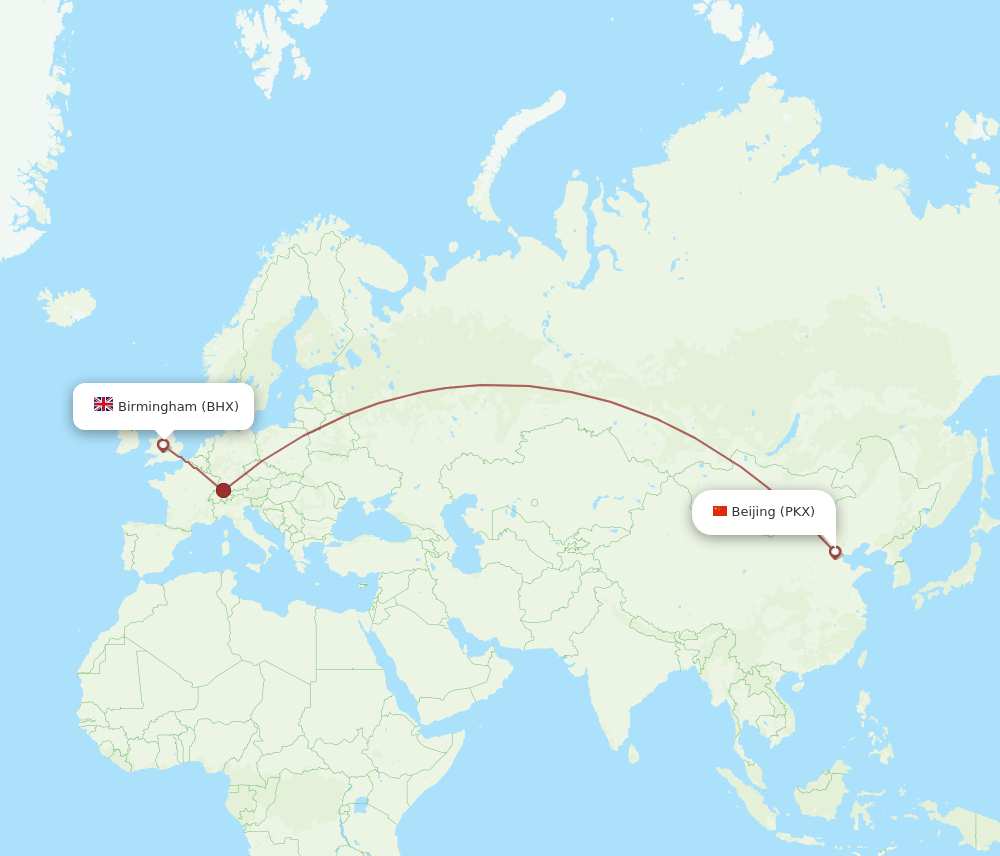 Birmingham - Beijing route map and flight paths