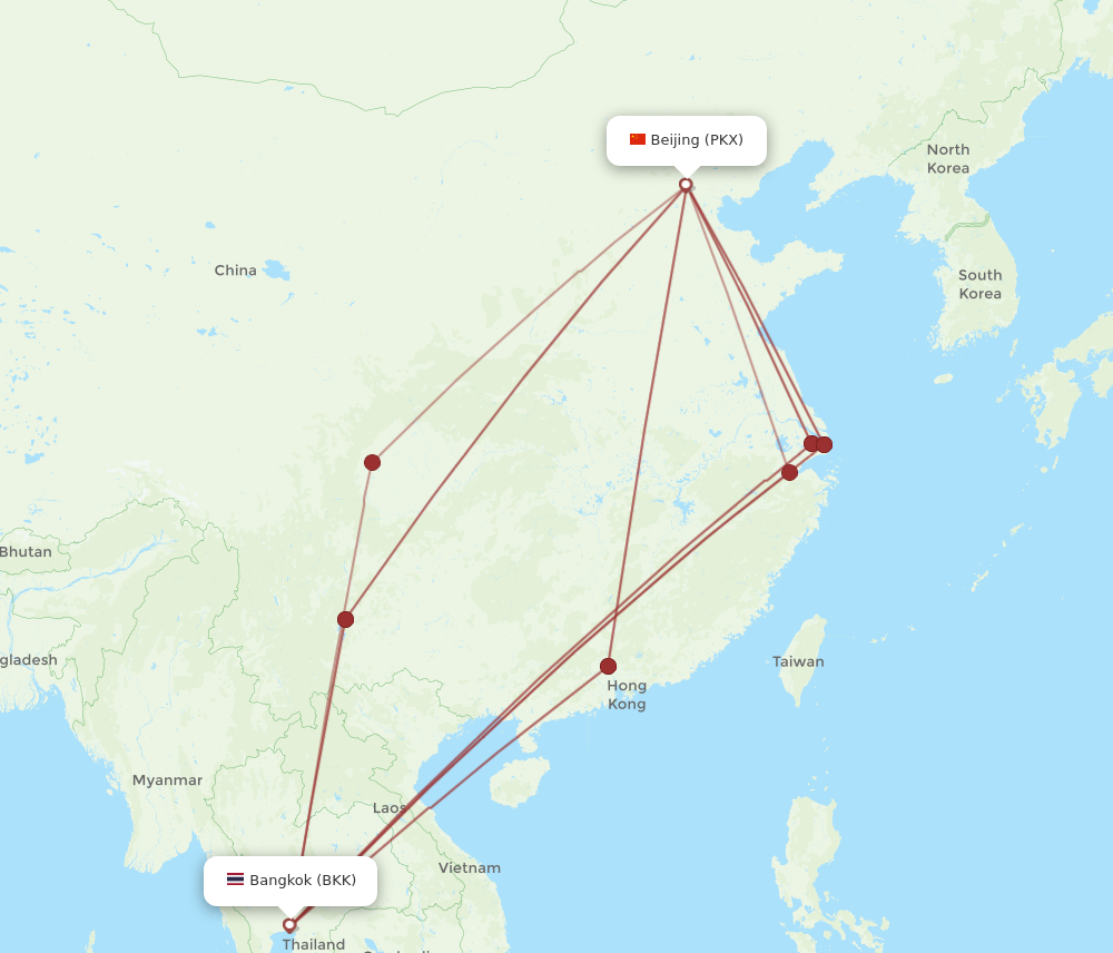 PKX to BKK flights and routes map