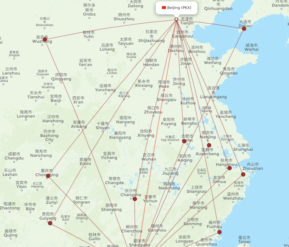 PKX to CAN flights and routes map