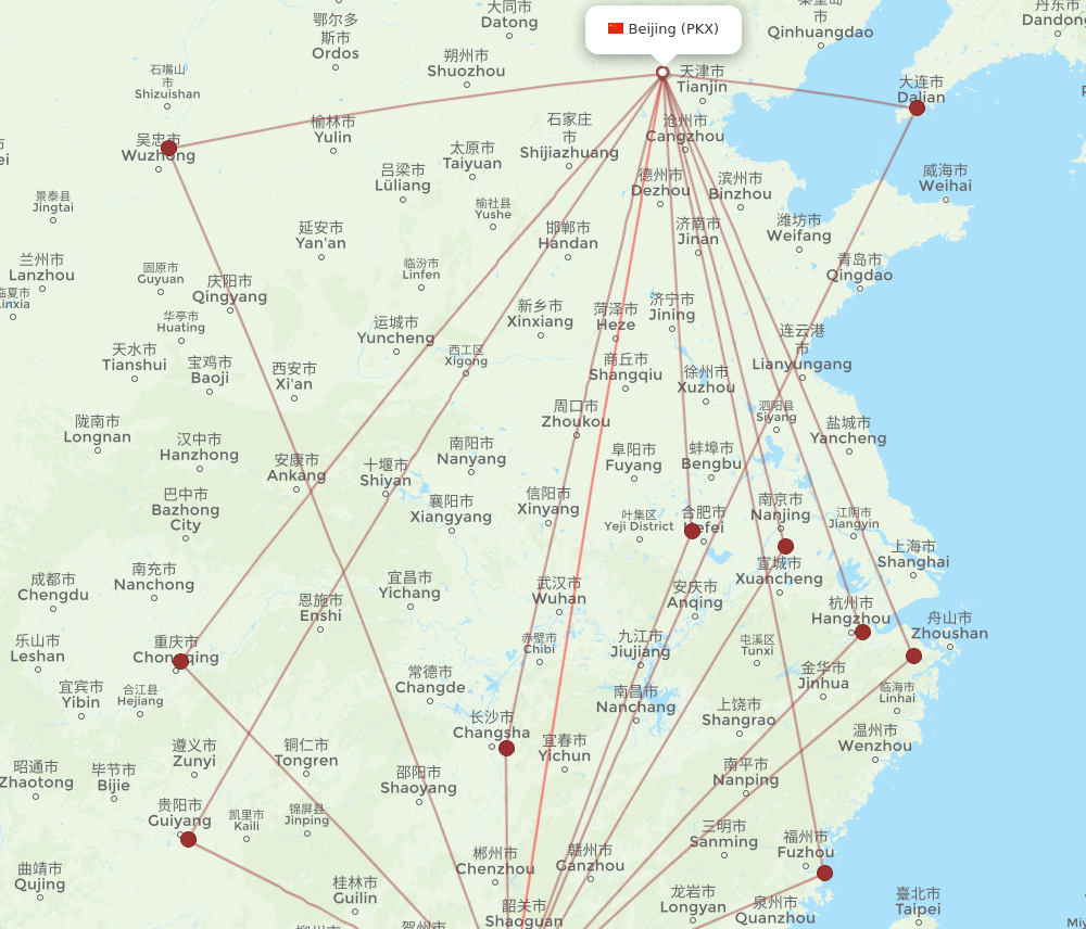 PKX to CAN flights and routes map