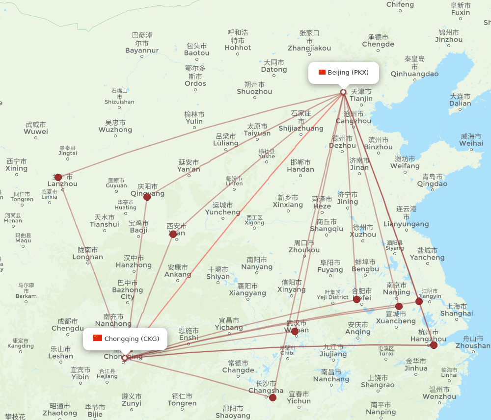 PKX to CKG flights and routes map