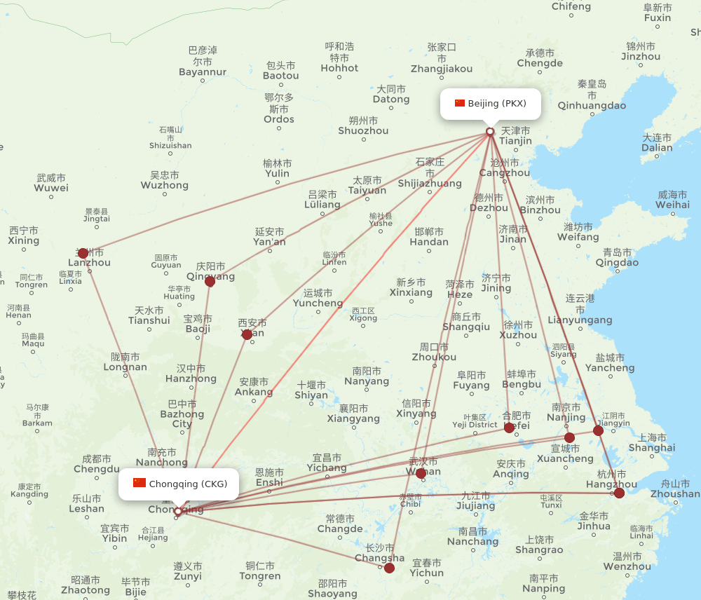 PKX-CKG flight routes