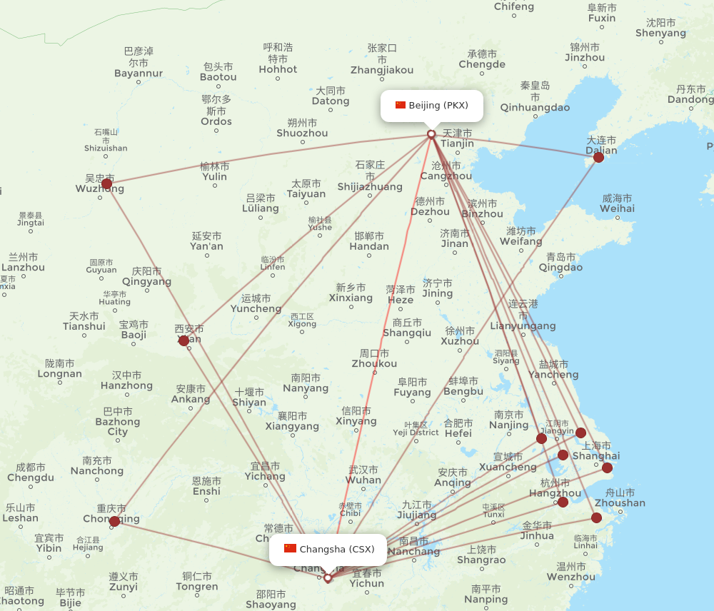 PKX to CSX flights and routes map