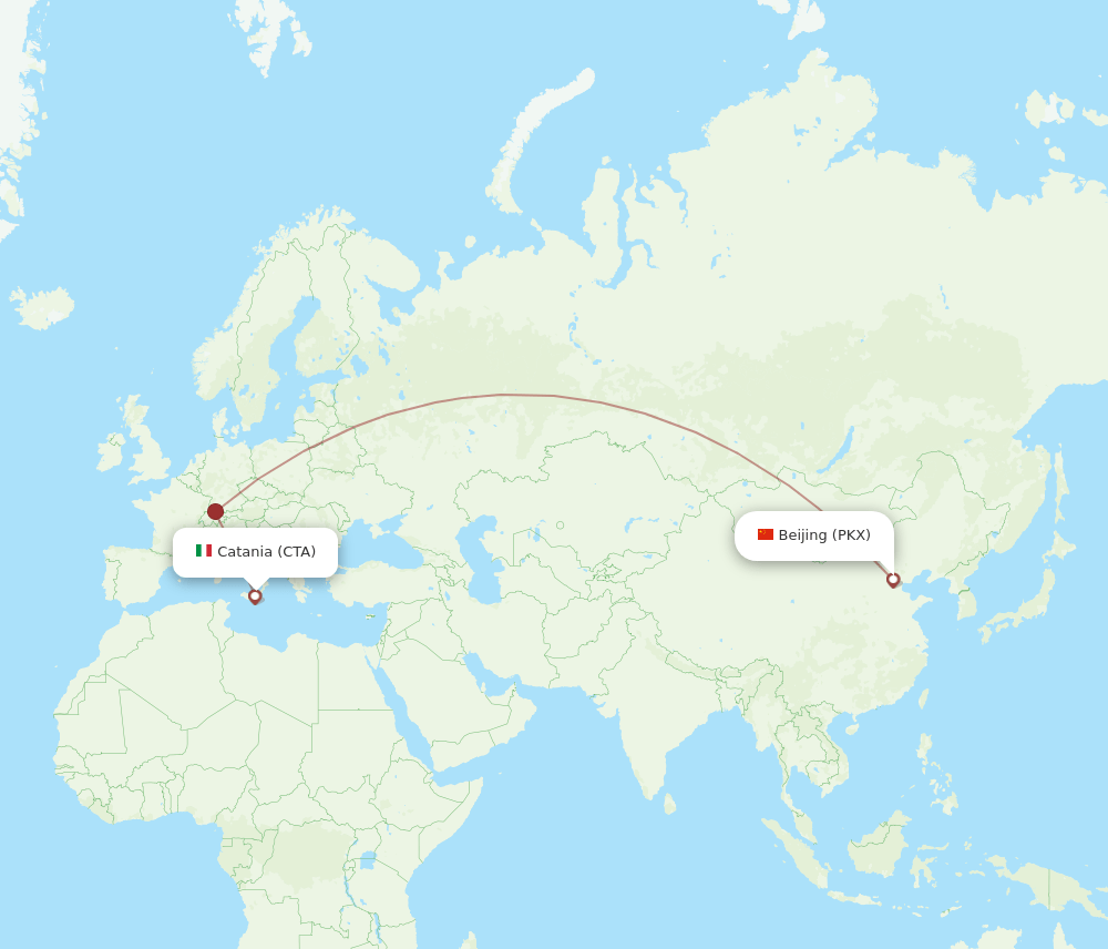 Catania - Beijing route map and flight paths