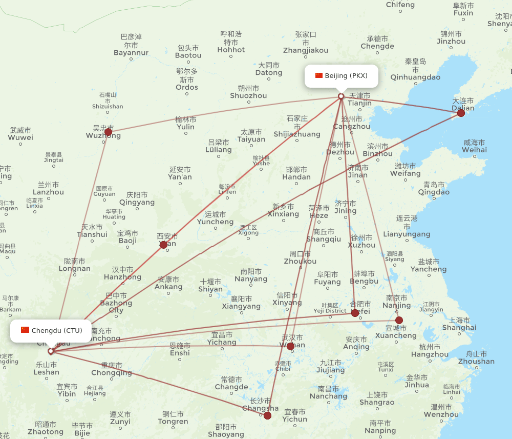 PKX-CTU flight routes
