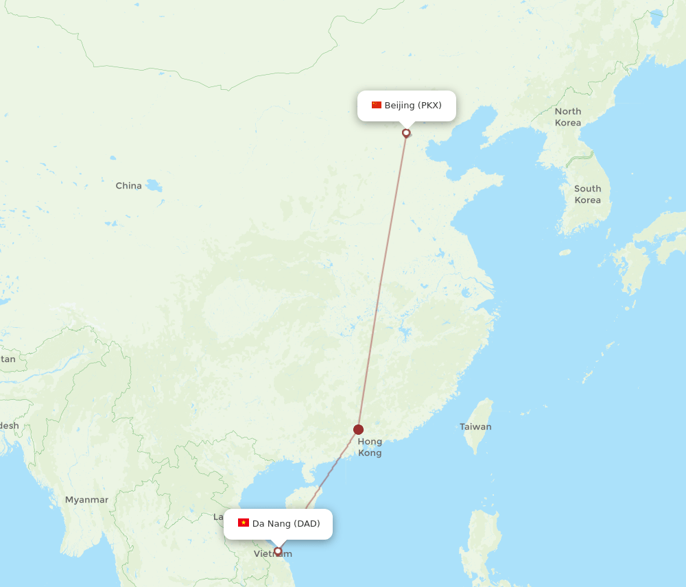 Da Nang - Beijing route map and flight paths
