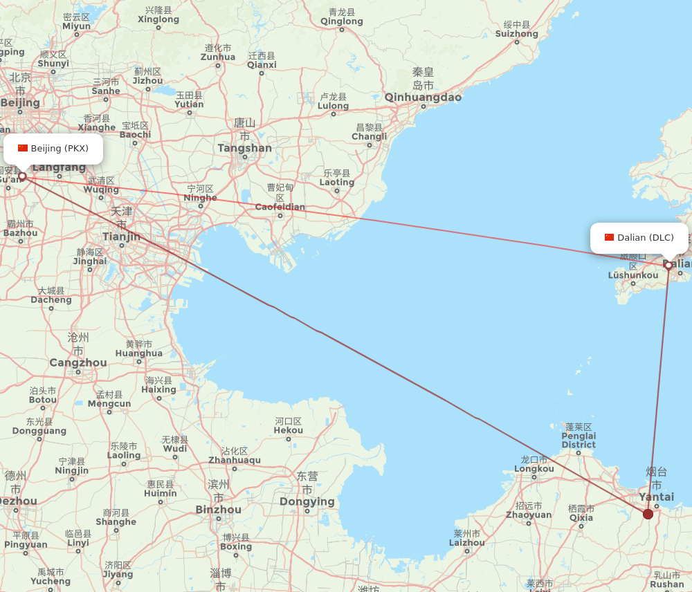 Beijing - Dalian route map and flight paths