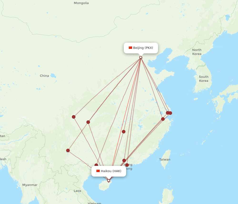 PKX to HAK flights and routes map