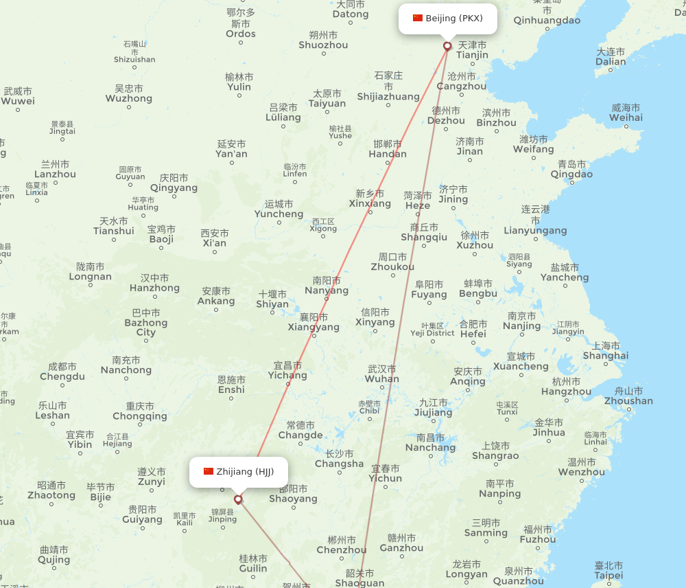 PKX to HJJ flights and routes map
