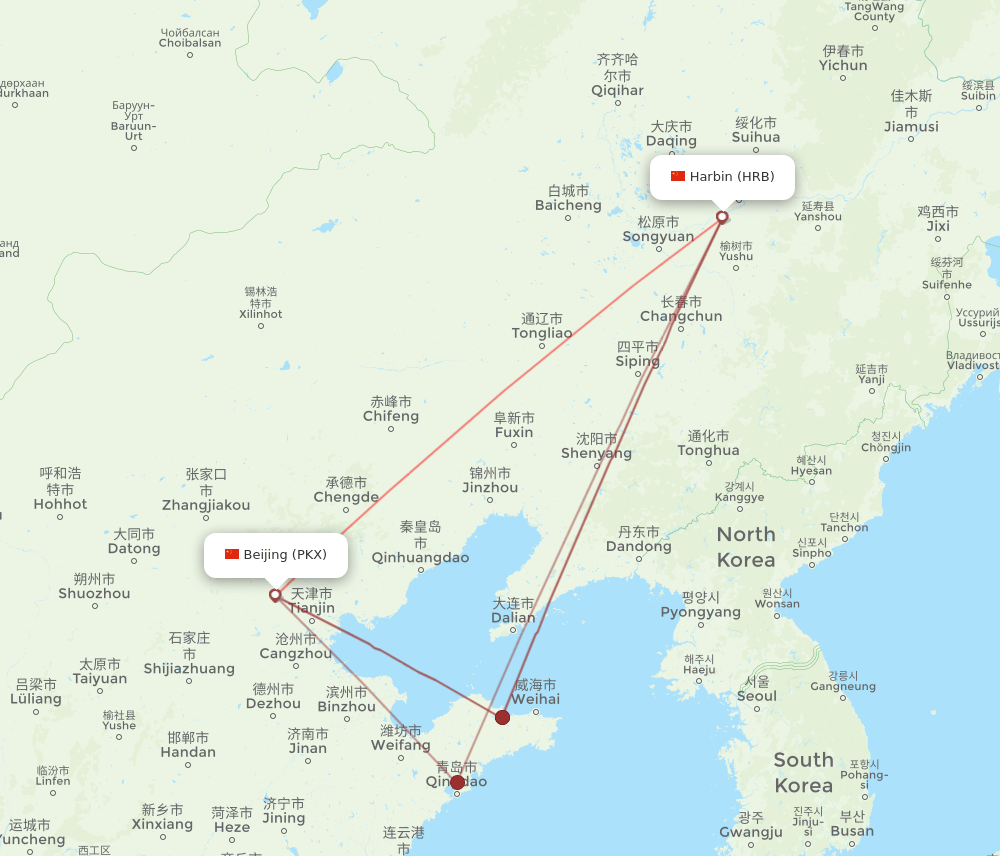 PKX to HRB flights and routes map
