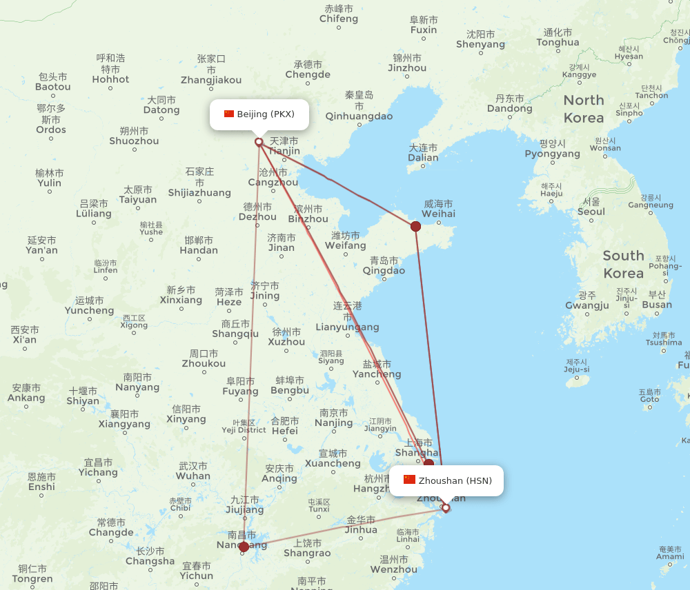 PKX to HSN flights and routes map