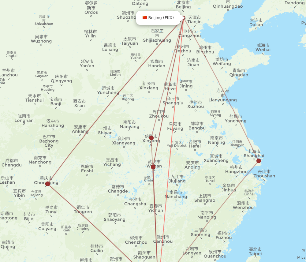 PKX to HUZ flights and routes map