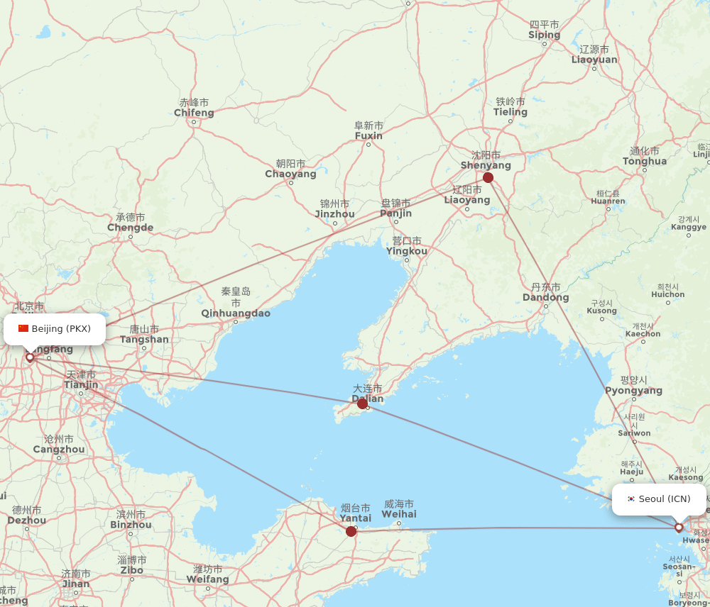 PKX-ICN flight routes