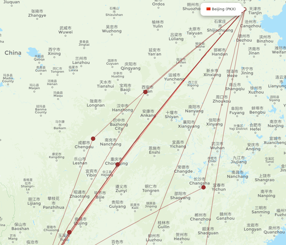PKX-JHG flight routes