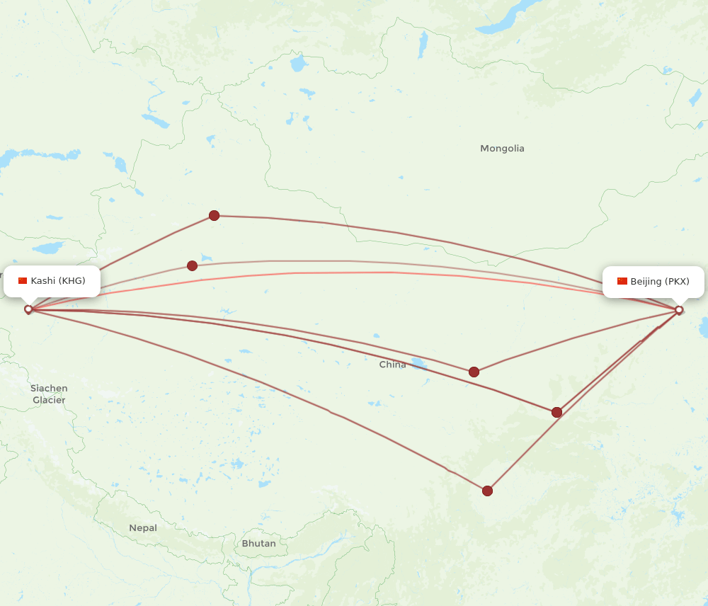 PKX-KHG flight routes