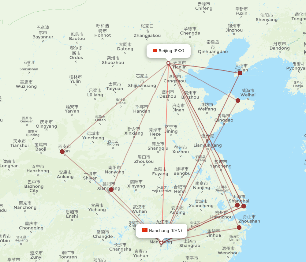 PKX-KHN flight routes